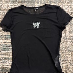 Mesh Crop Top with Butterfly
